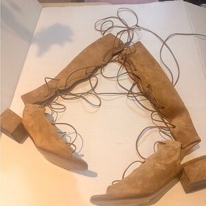 Saint Laurent Tan Lace-Up Suede Gladiators